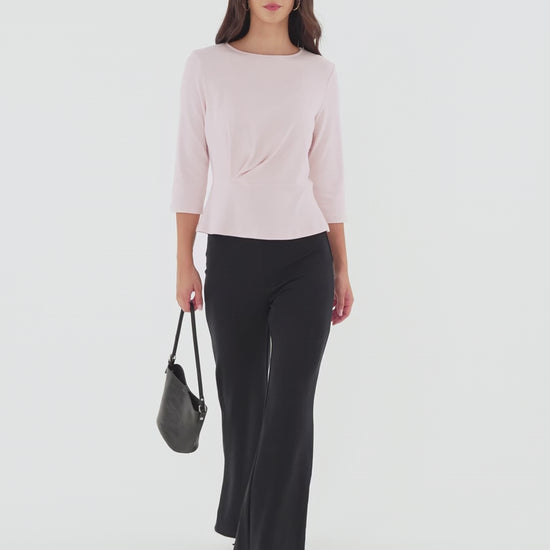 OGLmove Women's Cotton Lyocell Round Neck Tucked Top