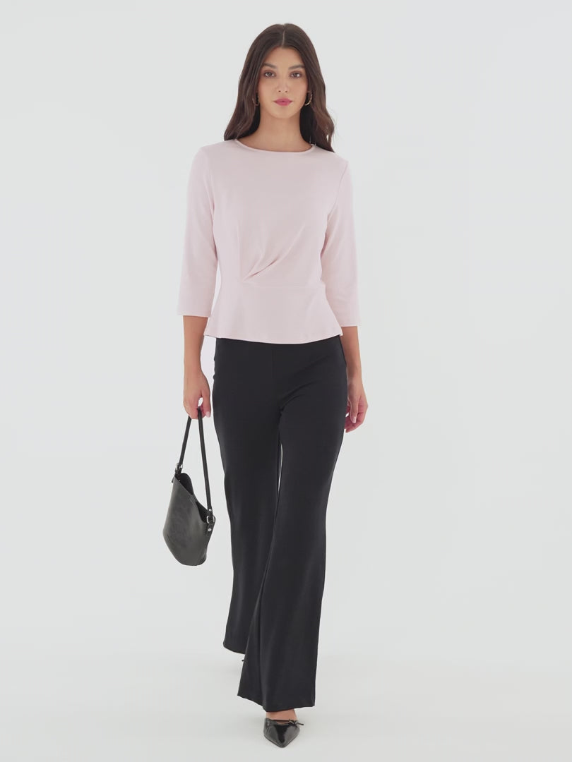 OGLmove Women's Cotton Lyocell Round Neck Tucked Top