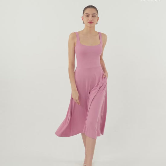 OGLmove Women's Square Neck Flowy Airy Bra Midi Dress