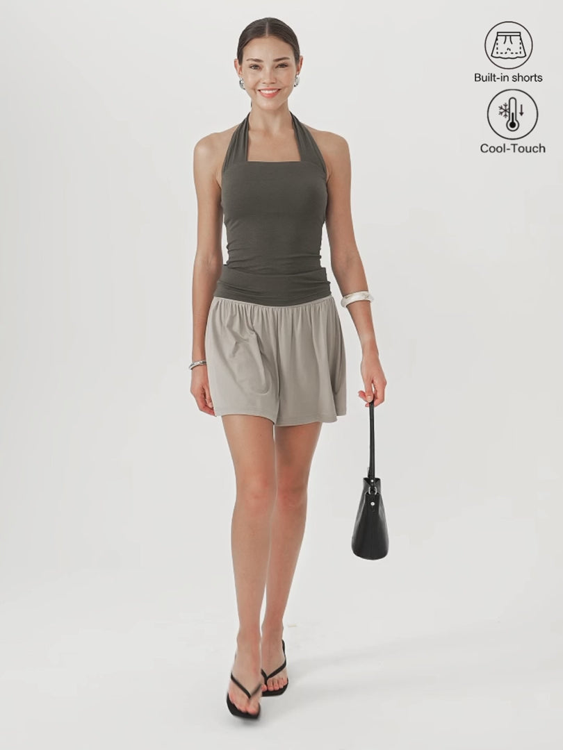 OGLmove Women's Matte Smooth Gathered A-Line Skort
