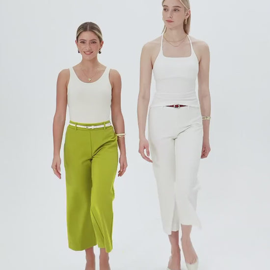 OGLmove Women's Mid Rise Cropped Wide Leg Pants with Pockets