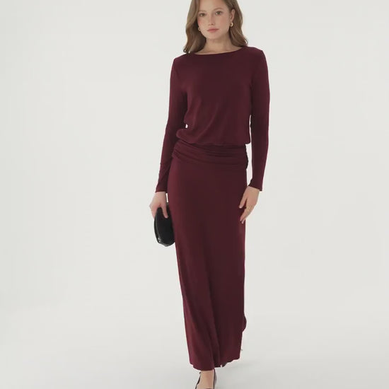 OGLmove Women's Boatneck Long Sleeve Top & Maxi Skirt Set
