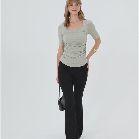 OGLmove Women's Lyocell-Wool Square Neck Elbow Sleeve Ruched Bra Top