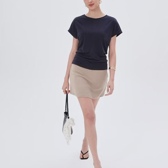 OGLmove Women's Linen-Blend Round Neck Relaxed Summer Top