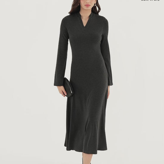 OGLmove Women's Eco-Mousse® V-Neck Long Sleeve Midi Dress
