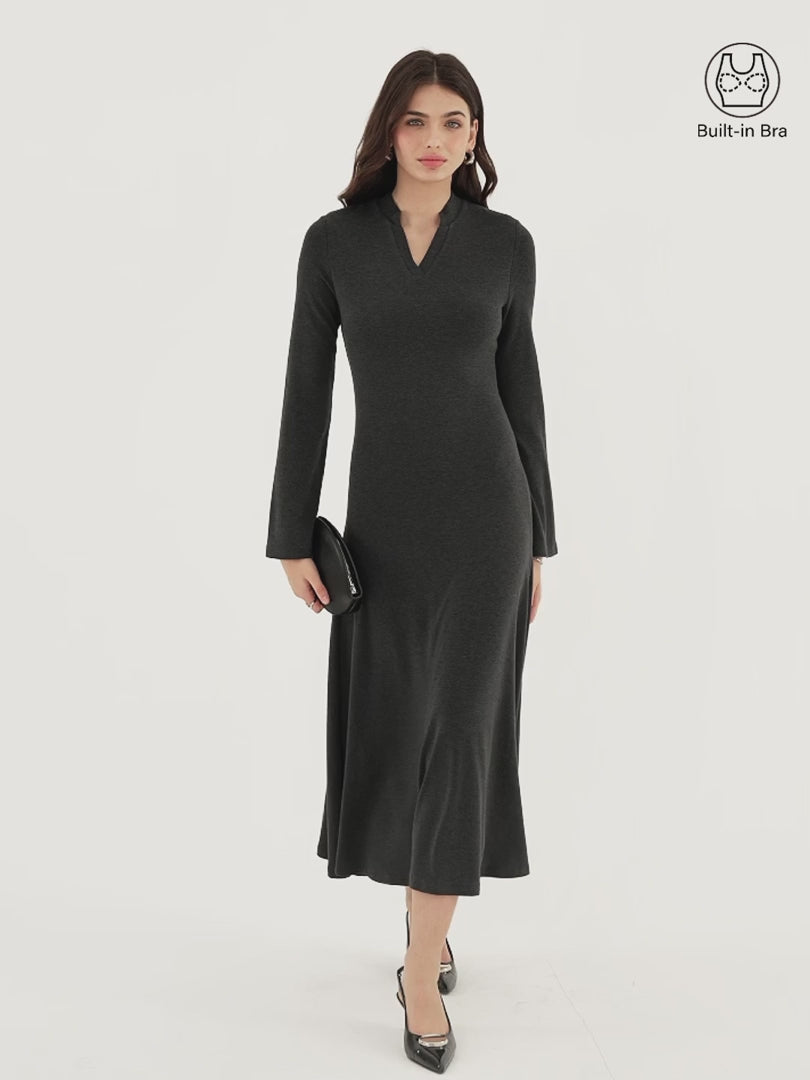 OGLmove Women's Eco-Mousse® V-Neck Long Sleeve Midi Dress