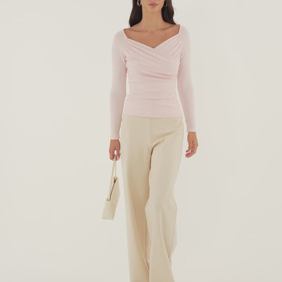 OGLmove Women's Light Warm Surplice Ruched Long Sleeve Top
