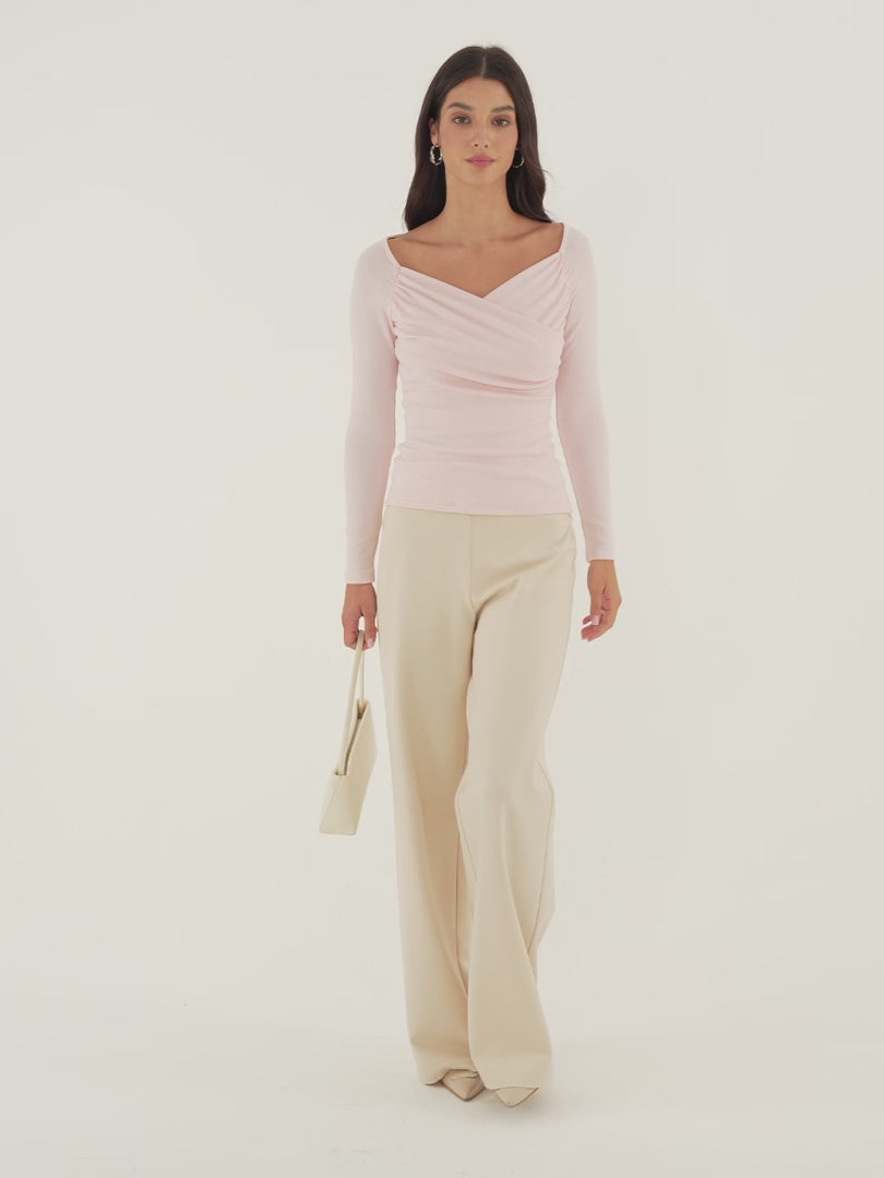 OGLmove Women's Light Warm Surplice Ruched Long Sleeve Top
